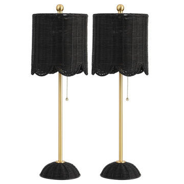 Celerie 27.5" Coastal Bohemian Rattan/Iron Scalloped Buffet LED Table Lamps with Pull Chain (Set of 2)